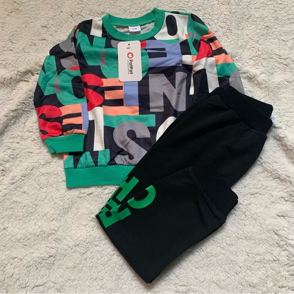 Patpat 2-piece Toddler Boy Letter Print Pullover Sweatshirt and Pants Casual Set - Picture 2 of 14